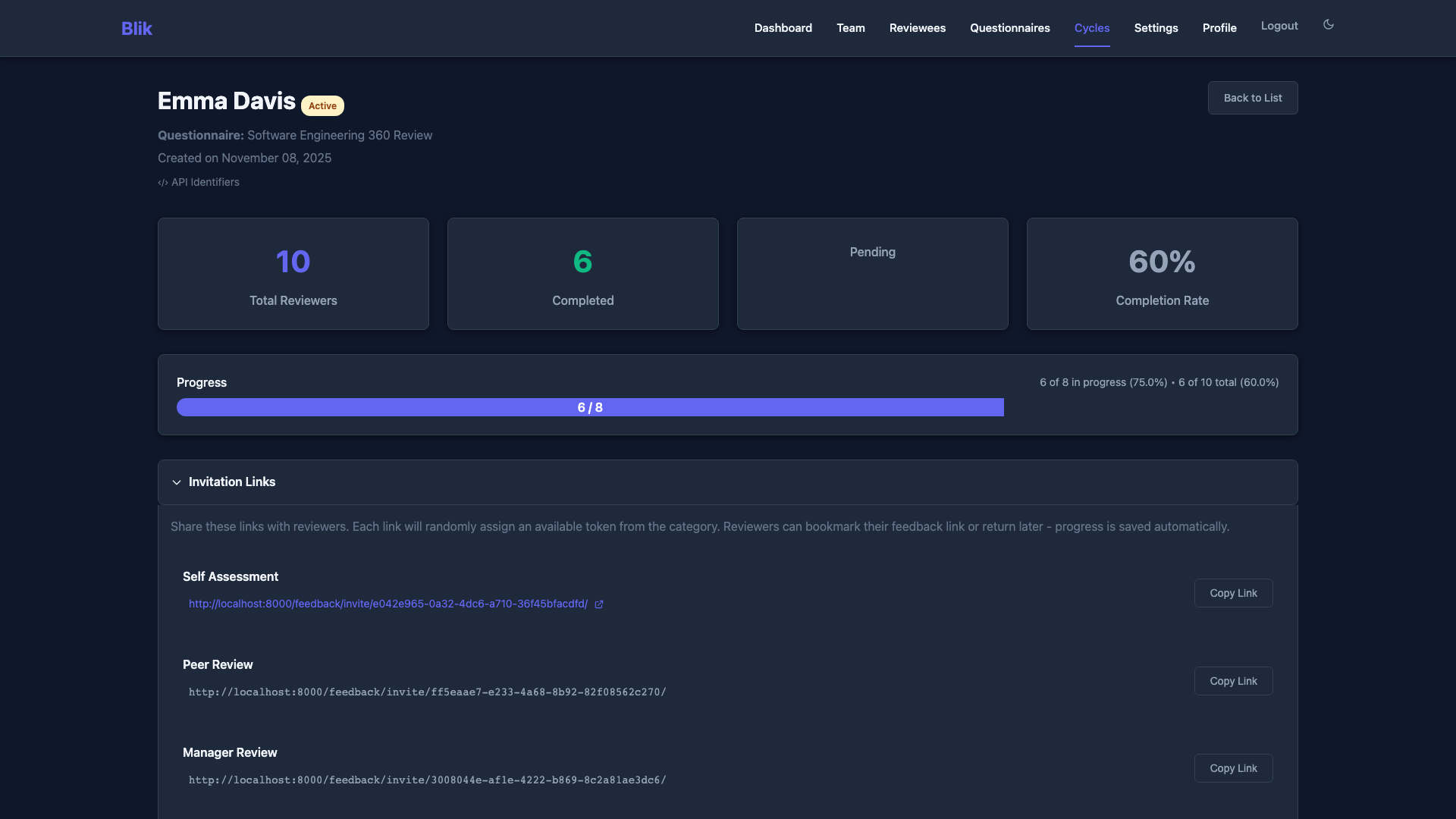 Review Cycle Detail - Dark Theme