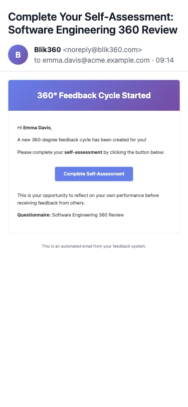 The self-assessment email on a phone