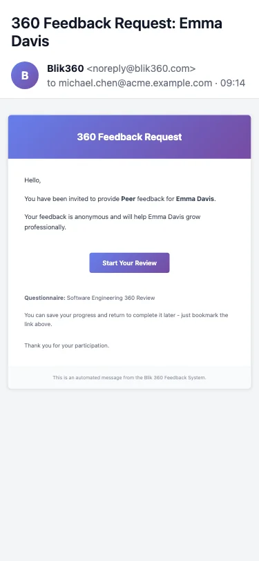The reviewer invitation email on a phone